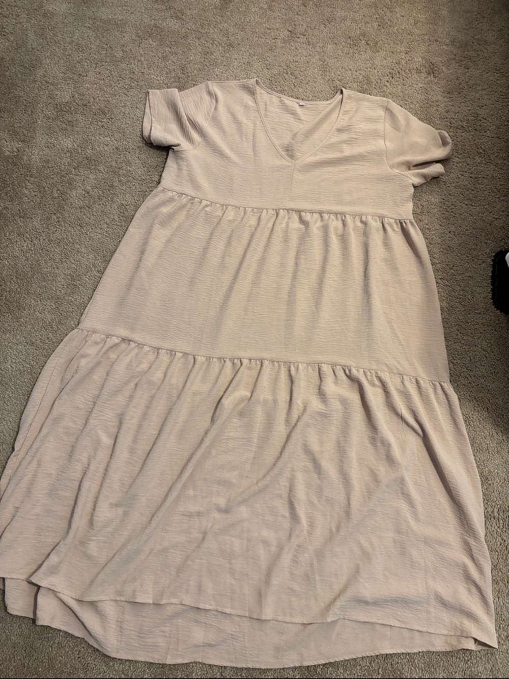 Everyday V-Neck Tiered Midi Dress in Light Beige